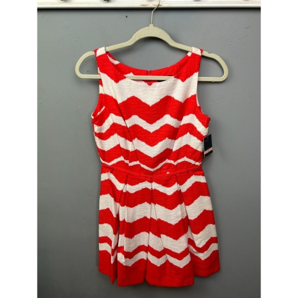 Just Taylor Striped Sleeveless Short Dress Womens‎ 2 Orange White Pockets NEW